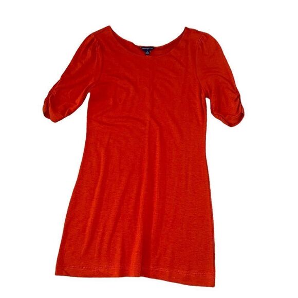 Banana Republic Ruched Sleeve Shift Dress in Burnt Tangerine Medium NWT - Picture 1 of 12